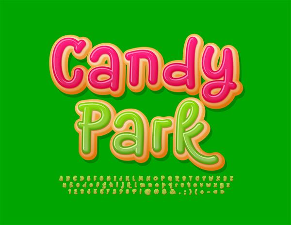 وکتور پوستر خوشمزه Candy Park فونت خنده دار دونات مجموعه حروف الفبای خلاقانه و اعداد