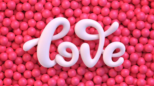 مفهوم احساسات خلاقانه زیبای روز ولنتاین با حروف کلمه عشق در پس‌زمینه توپ‌های صورتی تصویر برداری