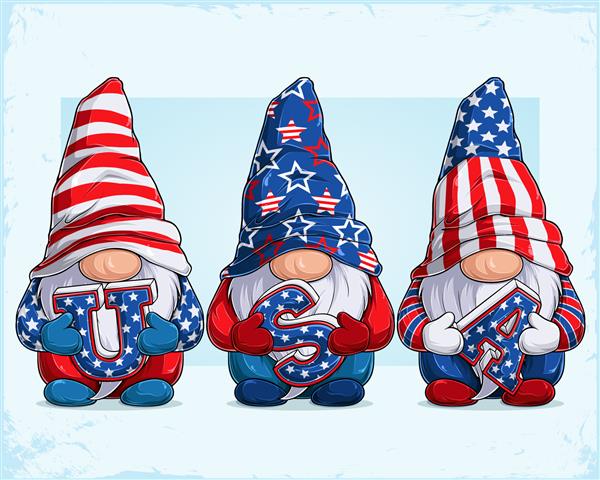 کوتوله های ناز در 4 ژوئیه با لباس مبدل الفبای سه بعدی ایالات متحده در جشن روز استقلال آمریکا