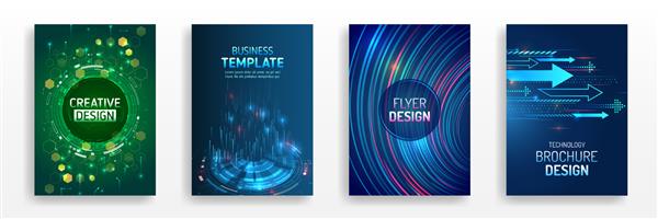 طرح آینده نگر برای ارائه پوستر جزوه گزارش سالانه اندازه a4 الگوی وکتور انتزاعی به سبک پیشرفته طراحی جلد مدرن با استفاده از عناصر فناوری و تجسم داده ها