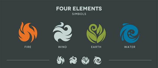 چهار عنصر طبیعت آتش هوا زمین وکتور آب آیکون مجموعه آرم