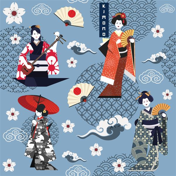 الگوی یکپارچه ژاپنی قدیمی با طراحی متن کیمونو
