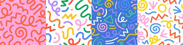 مجموعه ای از الگوی بدون درز ابله خطی رنگارنگ مجموعه پس زمینه هنر انتزاعی خلاقانه برای کودکان یا طراحی جشن جشن بسته بافتی چاپ کاغذ دیواری خط خطی ساده کودکانه