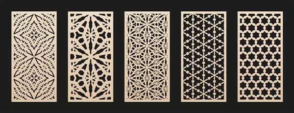 الگوهای برش لیزری مجموعه وکتور زیور آلات هندسی گل شبکه انتزاعی طراحی مدرن به سبک شرقی قالب برای برش cnc پانل های تزئینی از چوب فلز کاغذ نسبت تصویر 12