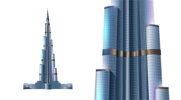 دبی امارات متحده عربی - 27 دسامبر 2013 برج برج خلیفه تصویر برداری واقع گرایانه از آسمان خراش برج خلیفه در دبی امارات متحده عربی