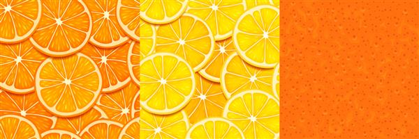 بافت پرتقال برش های لیمو و پوست الگوهای بدون درز با قطعات و پوست مرکبات وکتور پس زمینه روشن میوه های استوایی بریده شده و پوست پرتقال برای طراحی بازی