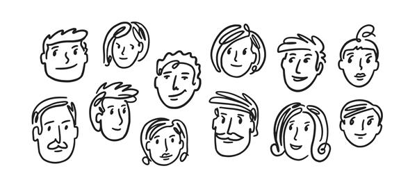 وکتور چهره افراد مجموعه ابله طراحی شده با دست خانوادگی