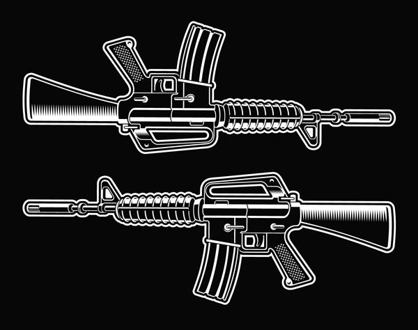تصویر برداری سیاه و سفید از تفنگ M16