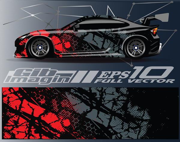 وکتور طراحی عکس برگردان بسته بندی ماشین برای تبلیغات یا رنگ دلخواه به سبک WRC برچسب خودروی مسابقه رالی و رنگ آمیزی سفارشی