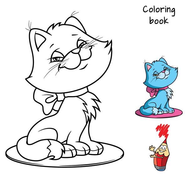 گربه ناز نشسته با کمان کتاب رنگ آمیزی تصویر برداری کارتونی