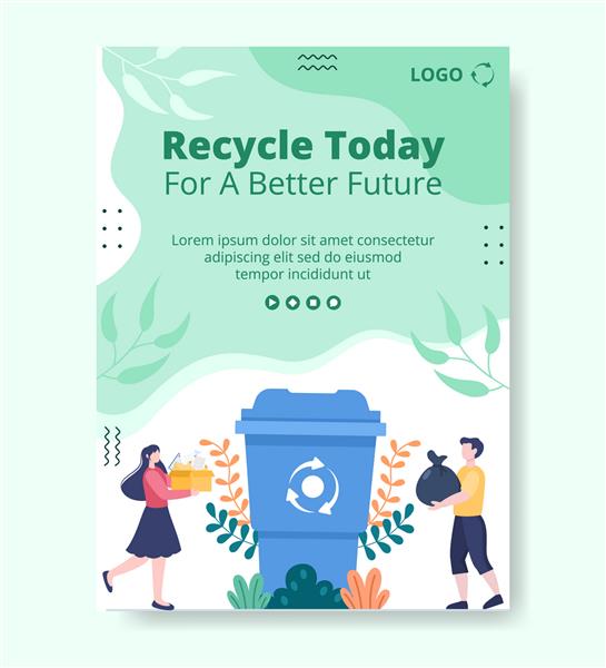 فرآیند بازیافت با الگوی پوستر سطل زباله تصویر مسطح قابل ویرایش پس زمینه مربع مناسب برای رسانه های اجتماعی یا تبلیغات اینترنتی وب