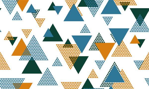 مثلث مدرن طرح گرائویک الگوی بدون درز را شکل می دهد چاپ کاغذ دیواری پس زمینه حرکت مثلث های رنگارنگ الگوی بی پایان اسکاندیناوی اشکال مثلثی