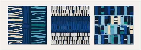 مجموعه چاپ انتزاعی مد روز مینیمالیستی با رنگ های آبی خطوط و شکل دادن به تصاویر هنری قالب وکتور مدرن برای طراحی