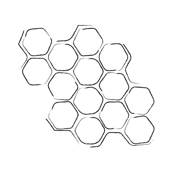 طرح لانه زنبوری بره موم شانه عسلی کشیده شده با دست تصویر سیاه و سفید موم زنبور عسل وکتور ابله عسل زنبور عسل و بره موم