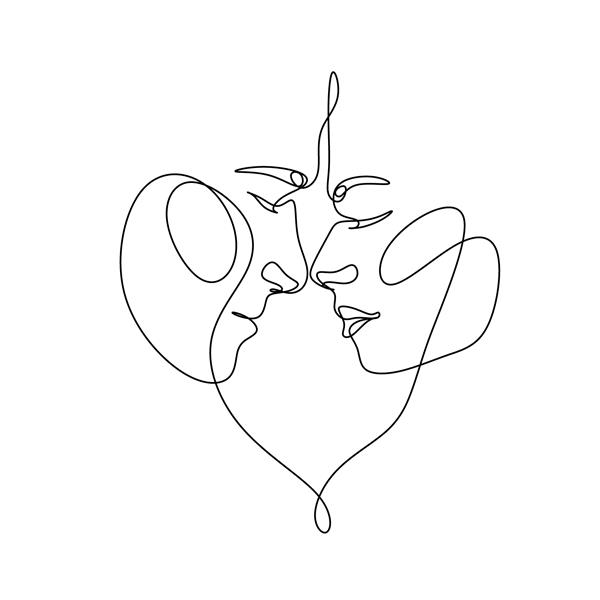زن و شوهر در حال بوسیدن هنر یک خط نقاشی خط مرد و زن عاشق کارت تصویرسازی مدرن مینیمالیستی روز سنت ولنتاین لوگوی عروسی کارت عاشقانه مفهوم عشق عاشق شدن