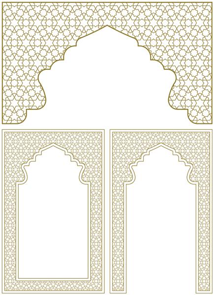 مجموعه ای از سه عنصر طراحی دو قاب و یک قوس زیور به سبک هندسی عربی