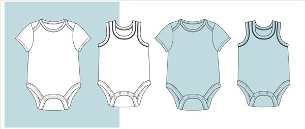 مجموعه ای از طرح مسطح مد ایزوله برای کودک رومپر نوزاد وکتور لباس بدن تصویر برداری ست لباس کودک