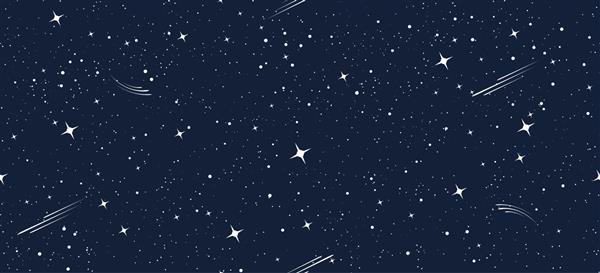 الگوی ستاره ای کارتونی ستارگان کیهانی در فضای تاریکی وکتور چاپ گرافیکی پس زمینه بدون درز کهکشان صور فلکی آسمان شب