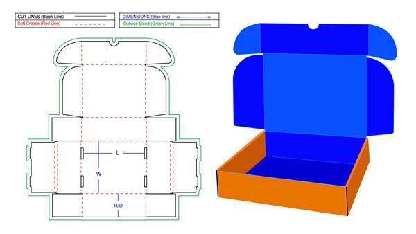 جعبه اشتراک میلر با بریدگی‌های شیار فلپ الگوی وکتور جعبه انتهایی 2 رول و فایل رندر سه بعدی ارسالی راه راه