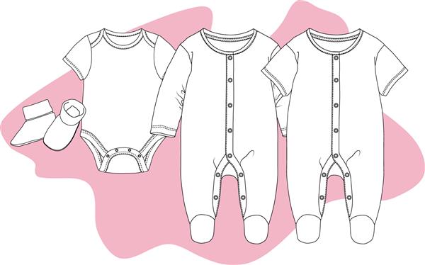ست طراحی لباس کودک کت و شلوار آستین کوتاه لباس خواب آستین بلند سرهنگ ست چکمه وکتور طرح تخت قالب طراحی لباس کودک