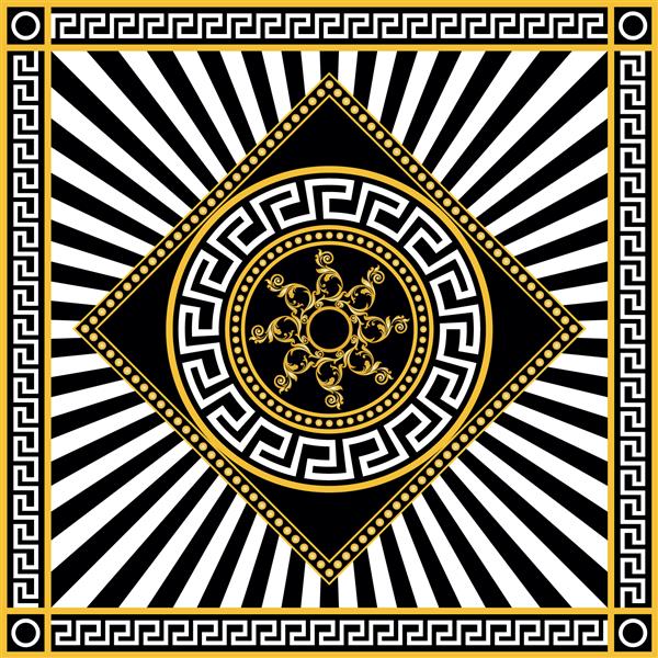 عنصر باروک طلایی با موتیف یونانی در زمینه سفید سیاه تصویر EPS10