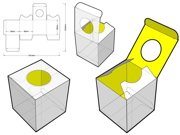 جعبه تاشو بسته بندی ساده اندازه داخلی 9x9x10 سانتی متر و الگوی قالب برش فایل eps در مقیاس کامل و کاملا کاربردی است برای تولید مقوای واقعی آماده شده است