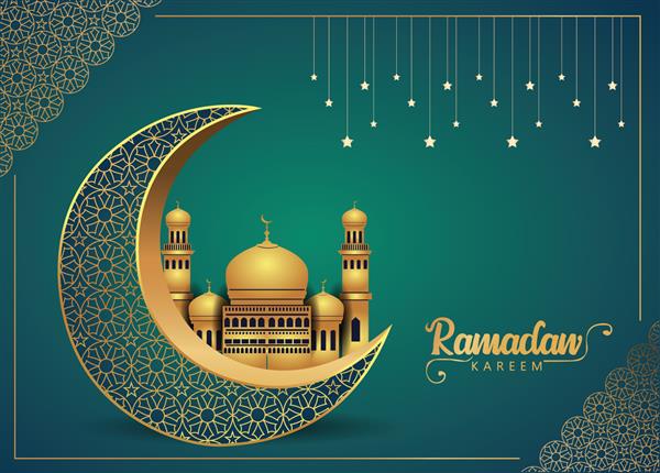 هلال اسلامی با مسجد برای رمضان کریم و عید مبارک الگوی نیمه ماه طلایی پس زمینه تصویر برداری