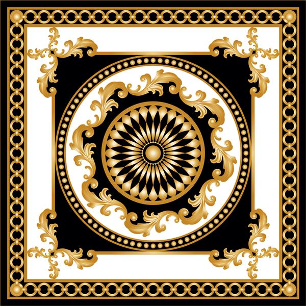 عنصر باروک گلدار طلایی با زنجیر در زمینه سفید سیاه تصویر EPS10