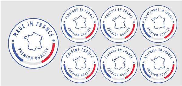 لوگوی نشان ست از نشان ساخت فرانسه با روبان و پرچم روی زمینه سفید لوگو نماد رنگی مدرن برای طراحی بسته بندی