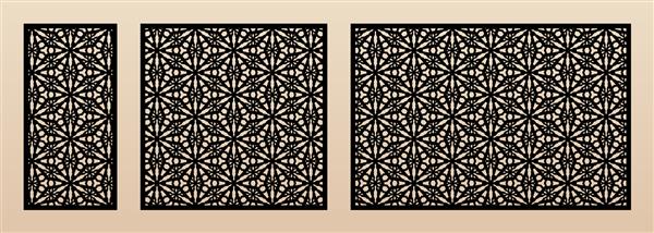 الگوهای برش لیزری طرح وکتور با تزئینات هندسی ظریف شبکه گل انتزاعی شبح های دانه برف قالب برای برش cnc پانل های تزئینی از چوب فلز نسبت تصویر 12 11 32