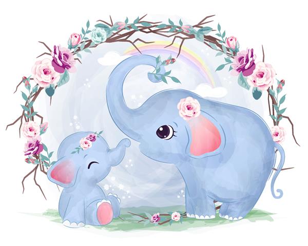 مامان و بچه فیل شایان ستایش در تصویر باغ