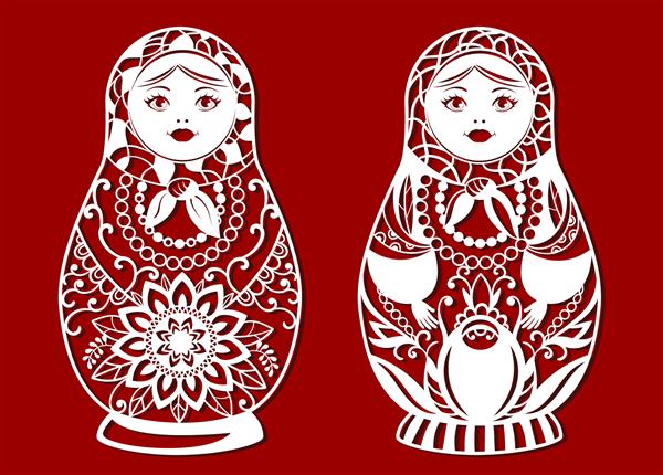 ماتریوشکا در پس زمینه قرمز برای برش لیزری نماد عامیانه روسیه تصویر برداری