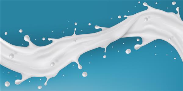 جریان پاشش شیر یا ماست جدا شده در پس زمینه آبی وکتور EPS10
