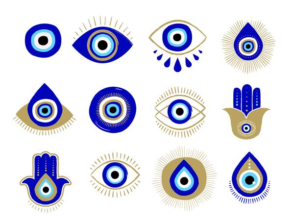 مجموعه نمادها و نمادهای چشم بد یا چشم ترکی ایده طراحی طلسم مدرن و دکوراسیون منزل