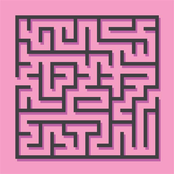 مارپیچ آموزش منطق بازی هزارتو برای بچه ها راه درست را پیدا کنید خط سیاه ماز مربعی ساده جدا شده در پس زمینه صورتی تصویر برداری