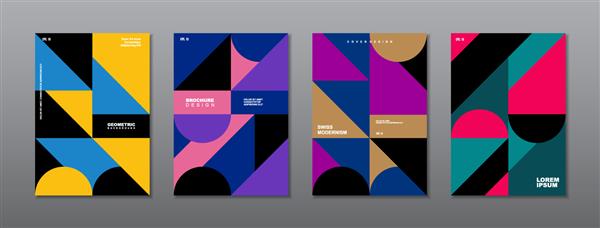 مجموعه وکتور طرح یکپارچهسازی با سیستمعامل قدیمی ترکیب‌های هندسی رنگارنگ به سبک سوئیسی برای جلد کتاب پوستر بروشور مجلات گزارش‌های سالانه تجاری