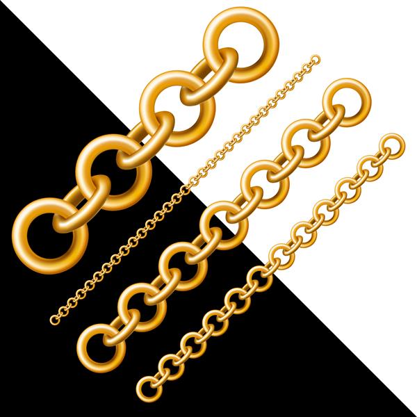 زنجیر طلایی به شکل گرد در اندازه های مختلف جدا شده بر روی زمینه های سفید و مشکی