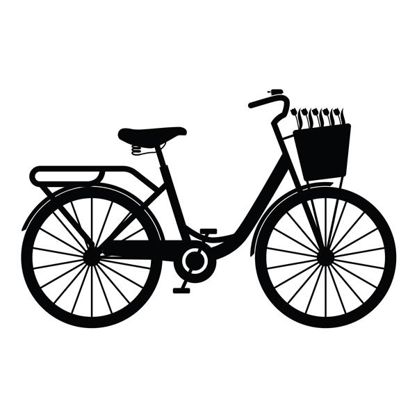 دوچرخه با سبد و گل لاله نماد وکتور رنگ سیاه و سفید تصویر سبک تصویر مسطح