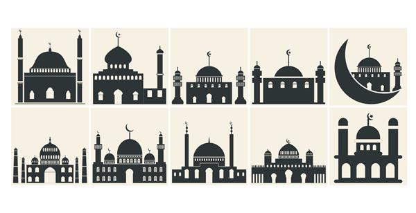 بسته آیکون مسجد با تصویر ساده