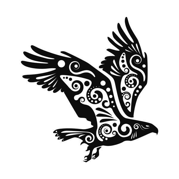 شبح عقاب جدا شده روی سفید عقاب در سبک تزئینی قومی تصویر پرنده در حال پرواز المان تاتو طراحی لوگو