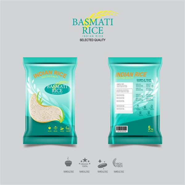 قالب ارگانیک و پس زمینه بسته بندی برنج هندی برای محصولات برنج باسماتی