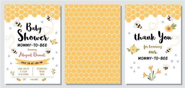 قالب های دعوت نامه Bee Baby Shower Mommy را روی زنبور عسل شیرین عسل کارت تشکر بنر طرح زرد تنظیم می کند بردار