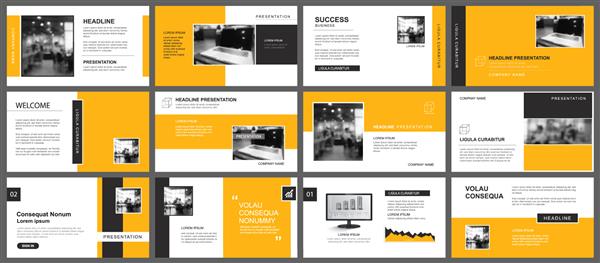 قالب ارائه و طرح بندی اسلاید طراحی زمینه هندسی زرد و نارنجی استفاده برای گزارش سالانه کسب و کار بروشور بازاریابی بروشور تبلیغات بروشور سبک مدرن