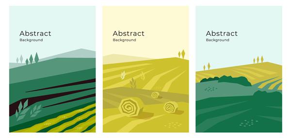 تصاویر وکتور منظره زمین کشاورزی کشت شده طبیعت بنرهایی با مفهوم کشاورزی یا کشاورزی مجموعه ای از زمینه های کشاورزی قالب طراحی برای بروشور پوستر کتاب یا جلد بروشور