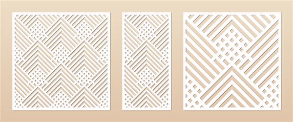 پانل برش لیزری الگوی هندسی انتزاعی با خطوط لوزی ها مربع ها قالب تزئینی زیبا برای برش چوب کارت کاغذ برش فلز حکاکی فرت کنده کاری نسبت تصویر 11 12