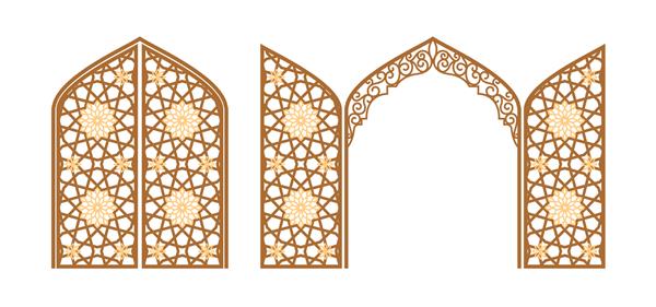 دروازه حکاکی شده قوسی با تزیینات عربی طرح بندی برای برش تصویر برداری
