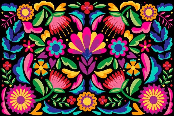 طرح زمینه مکزیکی گلدوزی رنگارنگ تصویر برداری