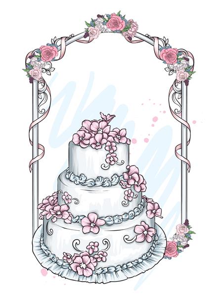 کیک عروسی زیبا تصویر برداری برای کارت های تبریک و دعوت نامه