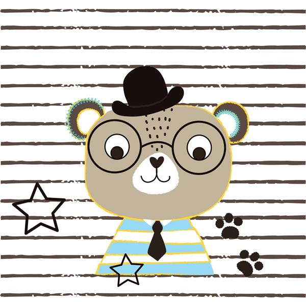 خرس عروسکی زیبا با کلاه روی زمینه راه راه طرح گرافیکی تی شرت برای بچه ها