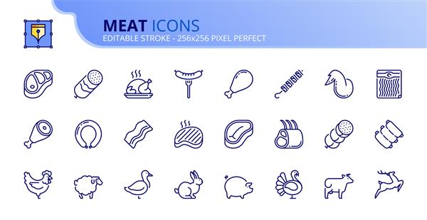 نمادهای کلی در مورد گوشت غذا سکته مغزی قابل ویرایش وکتور - 256x256 پیکسل کامل